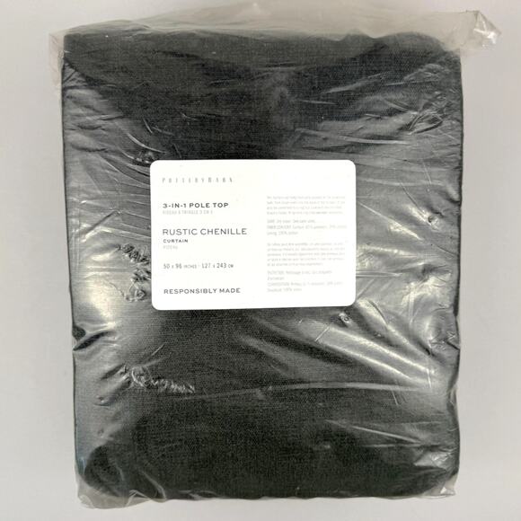 Pottery Barn Rustic Chenille Curtain Panel 3-in-1 Pole Top 50x96 Forest Green - Picture 1 of 7